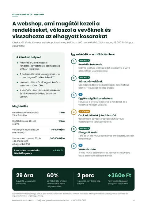 A PDF 4. oldala: webshop esettanulmány működési tervvel és megtérüléssel